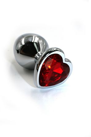 Анальная втулка Silver Small Heart с красным кристаллом
