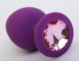 Анальная пробка Silicone Purple Large с розовым стразом