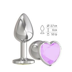 Анальная втулка Silver Small Heart с сиреневым кристаллом