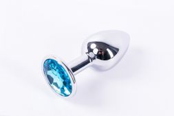 Анальная пробка Onjoy Silver Small с голубым кристаллом