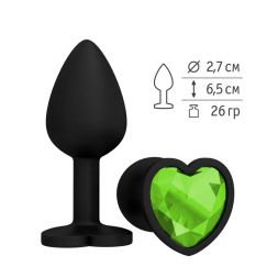 Анальная втулка Silicone Black Heart с салатовым кристаллом