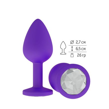 Анальная втулка Silicone Purple Small с прозрачным кристаллом